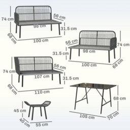 Outsunny Sectional Outdoor Furniture With Glass Top Table, Orange - thumbnail 3