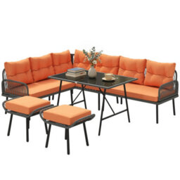 Outsunny Sectional Outdoor Furniture With Glass Top Table, Orange - thumbnail 2