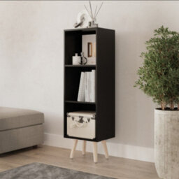 Urbn-Living Urbnliving 80Cm Height 3 Tier Black Wooden Storage Cube Bookcase Scandinavian Style Pine Legs - thumbnail 2