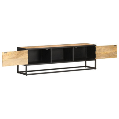Berkfield Durable Tv Cabinet With Carved Door 130X30X40 Cm Rough Mango Wood - image 1