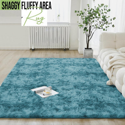 Ameha Tye Dye Teal Shaggy Rug Area 120X170 Cm Bed Room Master Livingroom Kitchen Floor Rug For Study Room - image 1