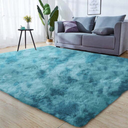 Ameha Tye Dye Teal Shaggy Rug Area 120X170 Cm Bed Room Master Livingroom Kitchen Floor Rug For Study Room - thumbnail 9