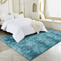 Ameha Tye Dye Teal Shaggy Rug Area 120X170 Cm Bed Room Master Livingroom Kitchen Floor Rug For Study Room - thumbnail 2
