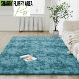 Ameha Tye Dye Teal Shaggy Rug Area 120X170 Cm Bed Room Master Livingroom Kitchen Floor Rug For Study Room - thumbnail 1