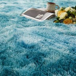 Ameha Tye Dye Teal Shaggy Rug Area 120X170 Cm Bed Room Master Livingroom Kitchen Floor Rug For Study Room - thumbnail 7