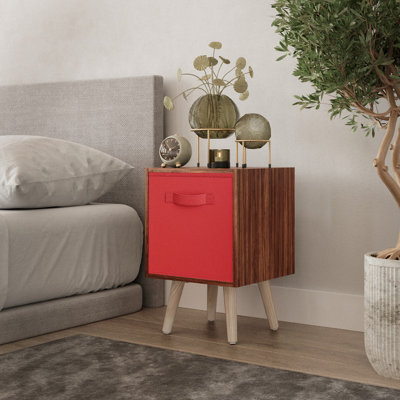 Urbn-Living Urbnliving 51Cm Height Beech Wooden Cube Storage Bookcase Red Inserts Scandinavian Pine Legs - image 1