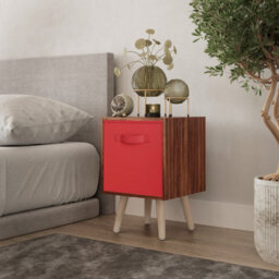 Urbn-Living Urbnliving 51Cm Height Beech Wooden Cube Storage Bookcase Red Inserts Scandinavian Pine Legs - thumbnail 1