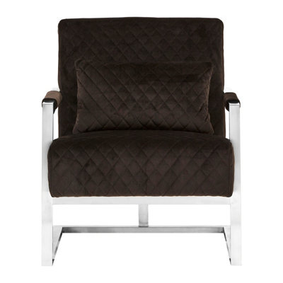 Orsina Luxe Black Velvet Armchair With Chrome Frame, Quilted Accent Lounge Chair For Living Room - image 1