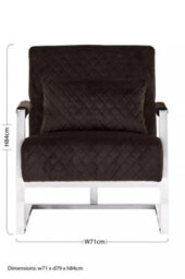 Orsina Luxe Black Velvet Armchair With Chrome Frame, Quilted Accent Lounge Chair For Living Room - thumbnail 7