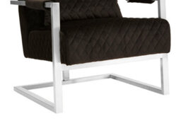 Orsina Luxe Black Velvet Armchair With Chrome Frame, Quilted Accent Lounge Chair For Living Room - thumbnail 2