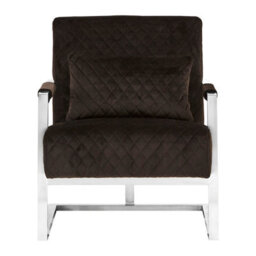 Orsina Luxe Black Velvet Armchair With Chrome Frame, Quilted Accent Lounge Chair For Living Room