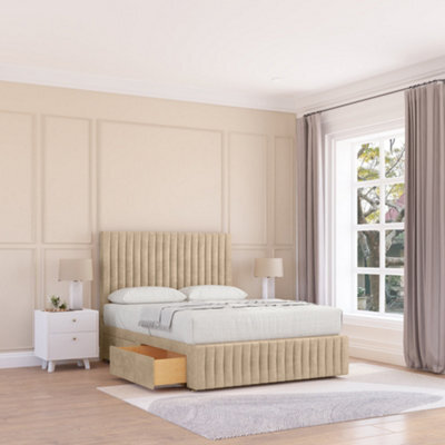 "Sloomy 6Ft Madison Divan Bed Base Almond Coinston 2 Drawers, 12"" Footboard & 26"" Struts Headboard - Super King" - image 1