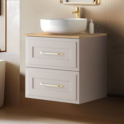 Heze Furniture Classic Bathroom 2 Drawer Wall Cabinet Vanity Unit 60Cm With Worktop - Cashmere - image 1