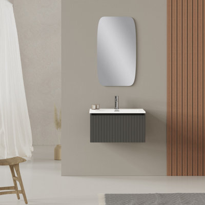 Banyetti Linea Matt Grey Ribbed Wall Hung Vanity Unit 600mm X 460mm - image 1
