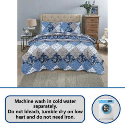 TheWhiteWater Limited Bedspread - Luxury Quilted - Reversible - Bed Throw Warm Quilt - Bedspread Patchwork Oceano Design Set 150 Gsm - 3 Tog - thumbnail 2