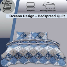 TheWhiteWater Limited Bedspread - Luxury Quilted - Reversible - Bed Throw Warm Quilt - Bedspread Patchwork Oceano Design Set 150 Gsm - 3 Tog - thumbnail 5