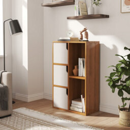 Living And Home Wooden Storage Shelf Bookcase Cabinet,freestanding Bookcase Rack Bookshelf W50Cm X D25Cm X H80Cm - thumbnail 2