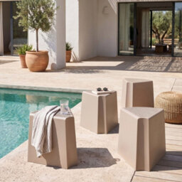 Wyld And Coco Set Of 4 Beige Stackable Garden Stools - Lightweight Abs Patio Seats, W43 X D35 X H45Cm - thumbnail 2