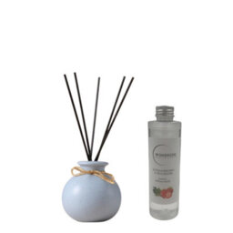Woodside Pastel Blue Round Ceramic Reed Diffuser Vase With Woodside Luxury Refill - Strawberry & Rhubarb