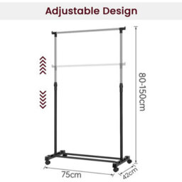 Adjustable Mobile Clothes Coat Garment Hanging Rail - thumbnail 2