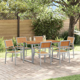 Berkfield Garden Dining Set 7 Pcs Grey And Brown 140 X 80 X 75 Cm - thumbnail 1