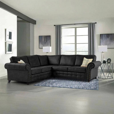 Modern Black Oakland Chesterfield Faux Leather Corner Sofa 240Cm X 240Cm - High Back Cushions With Buttons On Bottom - image 1