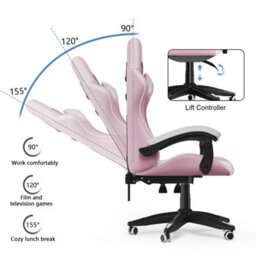 Onemill Gaming Chair Racing Style Ergonomic High Back Computer Chair With Height Adjustment, Headrest And Lumbar Support(Pink) - thumbnail 3