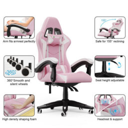 Onemill Gaming Chair Racing Style Ergonomic High Back Computer Chair With Height Adjustment, Headrest And Lumbar Support(Pink) - thumbnail 2