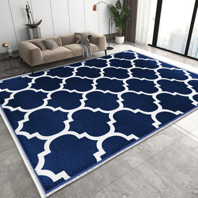 Oxford Homeware Printed Rug, Non-Slip Pets Friendly, Living Room Rugs And Bedroom Rugs, (Ava Navy, 200X290Cm) - image 1
