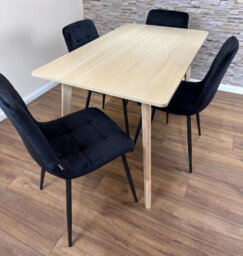 Doubs Dining Table Set With 6 Black Velvet Chairs, Oak Effect Table With Matching Black Velvet Seating - thumbnail 4