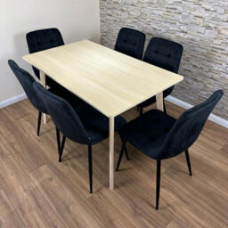 Doubs Dining Table Set With 6 Black Velvet Chairs, Oak Effect Table With Matching Black Velvet Seating - thumbnail 3