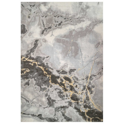 Loomed Grey Gold Metallic Modern Textured Marble Area Rug 80X150Cm - image 1