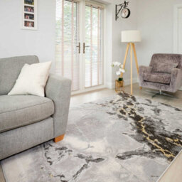 Loomed Grey Gold Metallic Modern Textured Marble Area Rug 80X150Cm - thumbnail 2