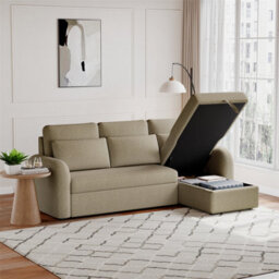 Flyn L-Shape 3-Seater Boucle Sofa Bed - Modern Pull-Out Bed With Cushions For Living Room - Bed: 149Cm (W) 190Cm (L) - Taupe - thumbnail 4