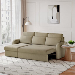 Flyn L-Shape 3-Seater Boucle Sofa Bed - Modern Pull-Out Bed With Cushions For Living Room - Bed: 149Cm (W) 190Cm (L) - Taupe - thumbnail 5