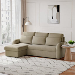 Flyn L-Shape 3-Seater Boucle Sofa Bed - Modern Pull-Out Bed With Cushions For Living Room - Bed: 149Cm (W) 190Cm (L) - Taupe - thumbnail 2