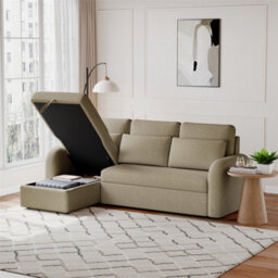 Flyn L-Shape 3-Seater Boucle Sofa Bed - Modern Pull-Out Bed With Cushions For Living Room - Bed: 149Cm (W) 190Cm (L) - Taupe - thumbnail 3