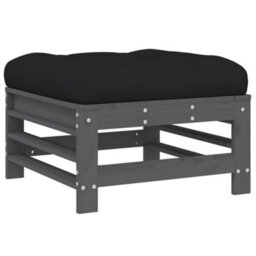 Berkfield Garden Footstool With Cushion Grey Solid Wood Pine - thumbnail 2