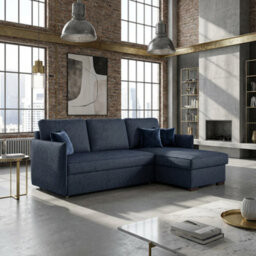 Megan Corner Sofa Bed For Living Room Polyurethane Foam Wave Spring Wooden Frame With Storage 220X90X160Cm Blue