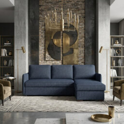 Megan Corner Sofa Bed For Living Room Polyurethane Foam Wave Spring Wooden Frame With Storage 220X90X160Cm Blue - thumbnail 2