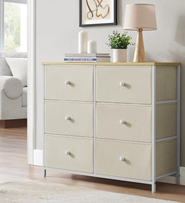 Songmics 6 Fabric Drawer Dresser, Chest Of Drawers, Storage Organiser Unit, Dresser, Camel Yellow And Cream White - image 1