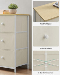 Songmics 6 Fabric Drawer Dresser, Chest Of Drawers, Storage Organiser Unit, Dresser, Camel Yellow And Cream White - thumbnail 7