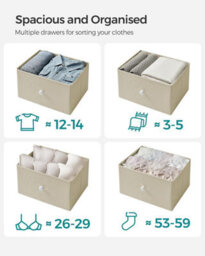 Songmics 6 Fabric Drawer Dresser, Chest Of Drawers, Storage Organiser Unit, Dresser, Camel Yellow And Cream White - thumbnail 4