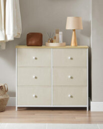 Songmics 6 Fabric Drawer Dresser, Chest Of Drawers, Storage Organiser Unit, Dresser, Camel Yellow And Cream White - thumbnail 3