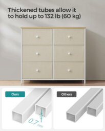 Songmics 6 Fabric Drawer Dresser, Chest Of Drawers, Storage Organiser Unit, Dresser, Camel Yellow And Cream White - thumbnail 5