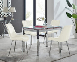 Furniturebox Uk Enna White Glass Extending Dining Table And 4 Cream Pesaro Silver Leg Chairs - thumbnail 1