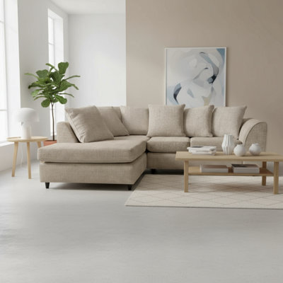 Abakus Direct Jumbo Chenille Corner Sofa In Taupe Left Facing With Plush Chaise Extension - image 1