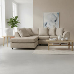 Abakus Direct Jumbo Chenille Corner Sofa In Taupe Left Facing With Plush Chaise Extension