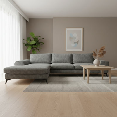 Abakus Direct Venice Chenille Corner Sofa In Charcoal Left Facing With Deep Seats And Extra-Wide Padded Arms - image 1