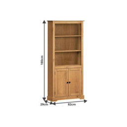 Bookcase 2 Door Large Display Storage Solid Wood Pine Wooden Cupboard - thumbnail 2